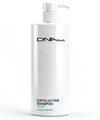 DNA Organics Exfoliating Shampoo 1 litre luxury organic shampoo bottle on white background
