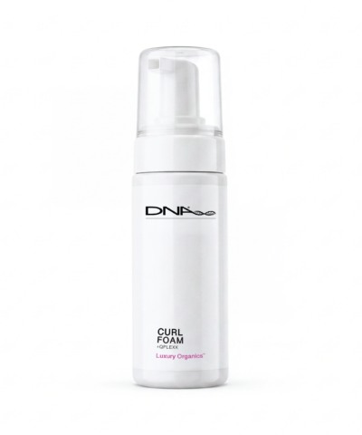 DNA Organics Curl Foam luxury organic curl styling foam bottle on white background