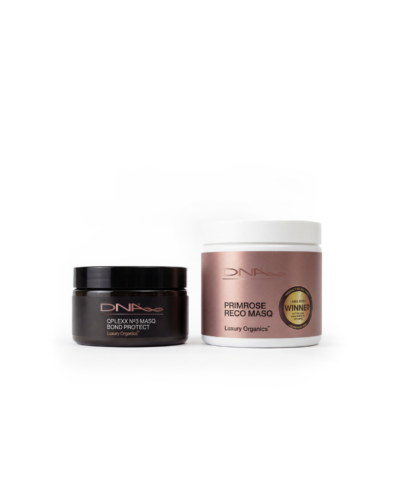 DNA Organics repair duo with QPLEXX and Primrose Reco Masq for strength and deep nourishment