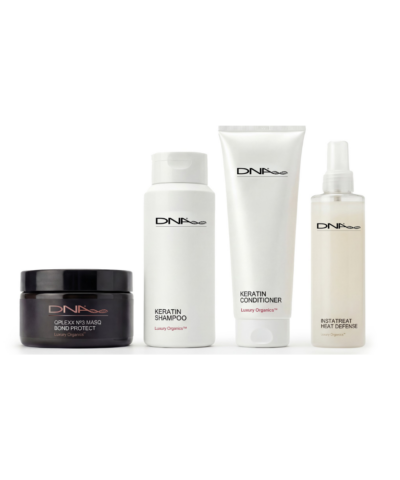 DNA Organics strengthening ritual with keratin shampoo conditioner QPLEXX and Instatreat for fragile hair